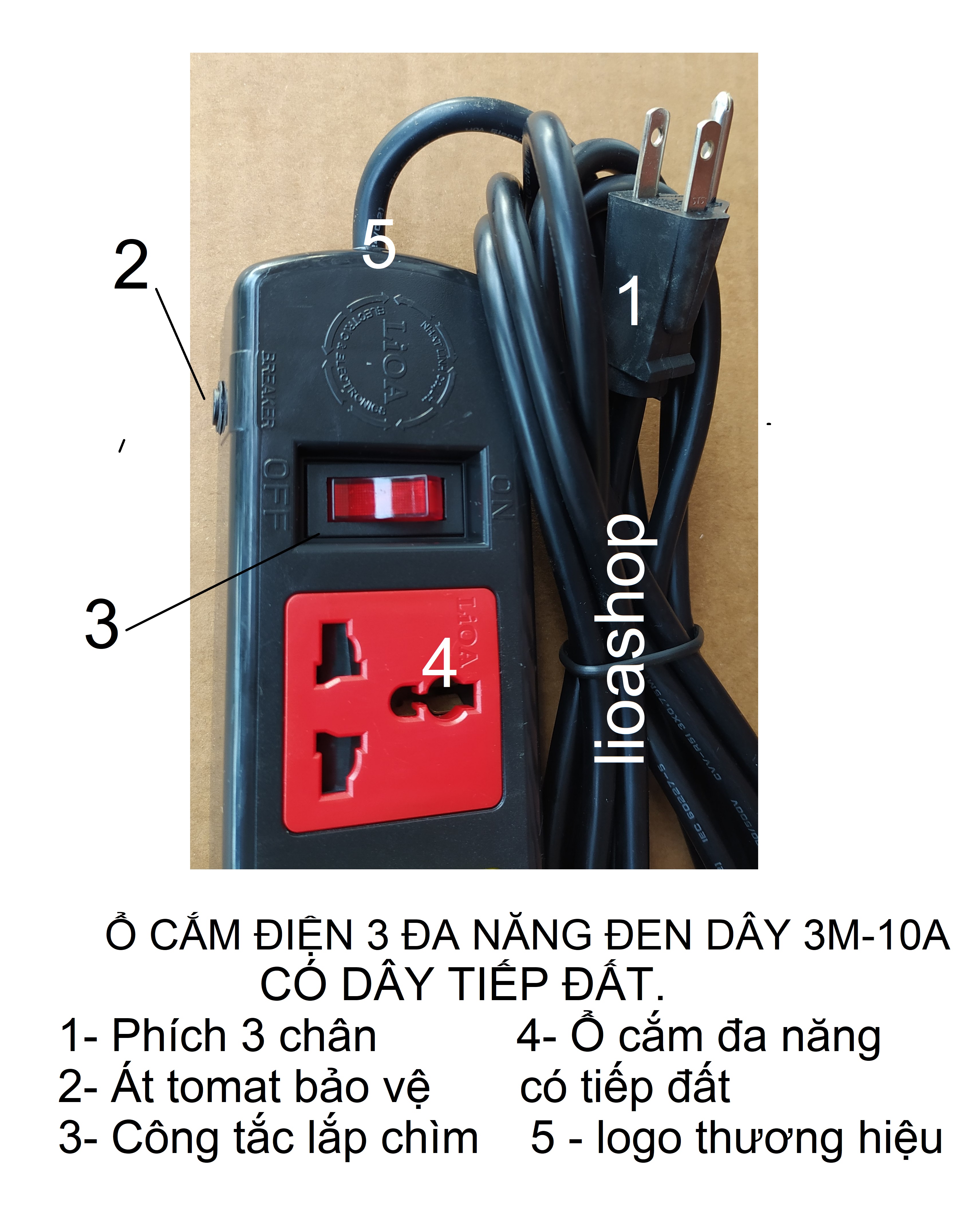 Ổ CẮM LiOA 3 ĐA NĂNG CÓ DÂY TIẾP ĐẤT.