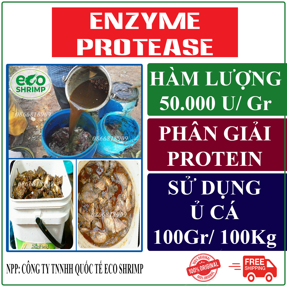 Enzyme Ủ Phân Cá - Enzyme Protease Đậm Đặc Gói 1 kg
