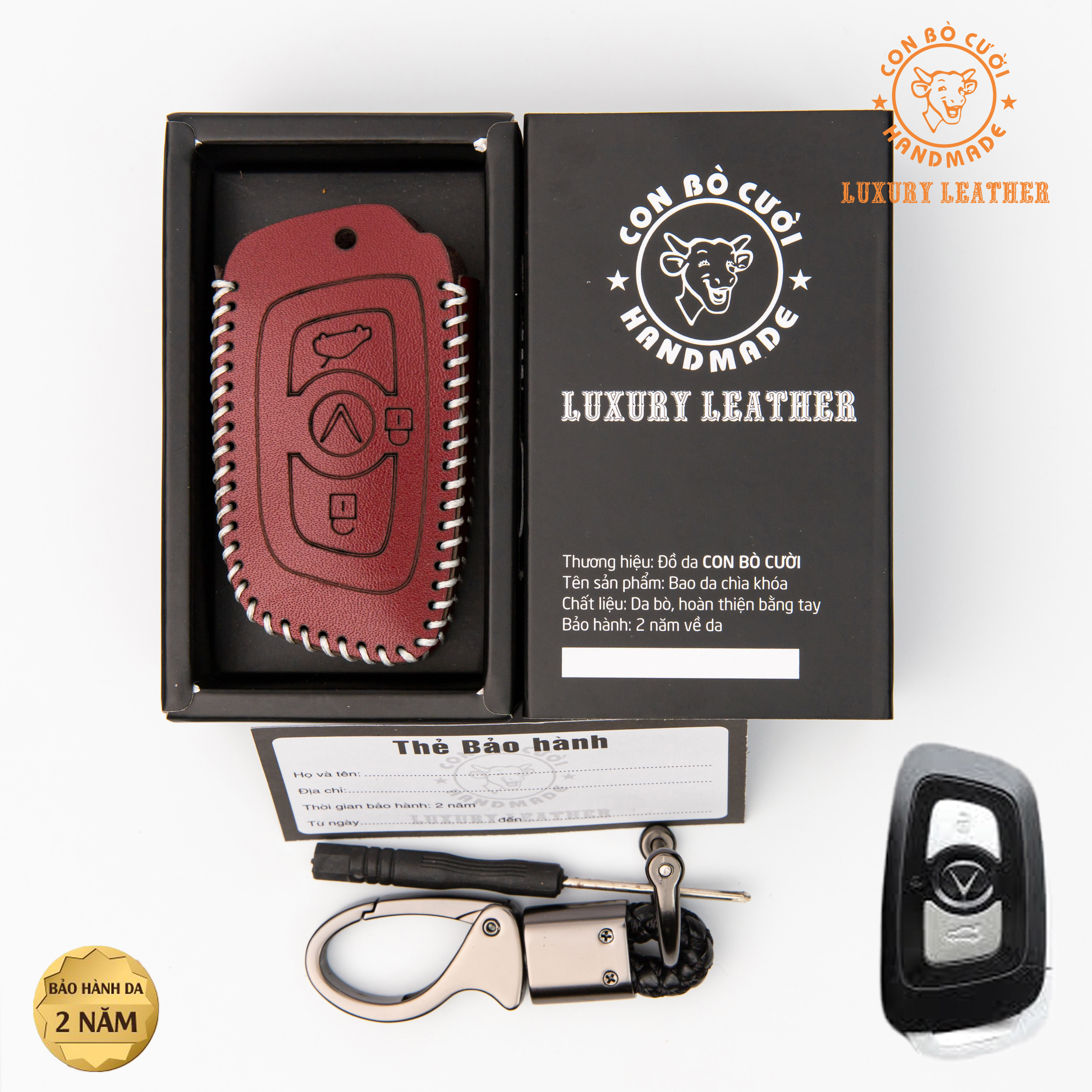 Bao Da Chìa Khóa Vinfast lux A, SA, Da Bò Thật Bảo Hành 2 Năm, Khắc Tên Sđt Chủ Xe