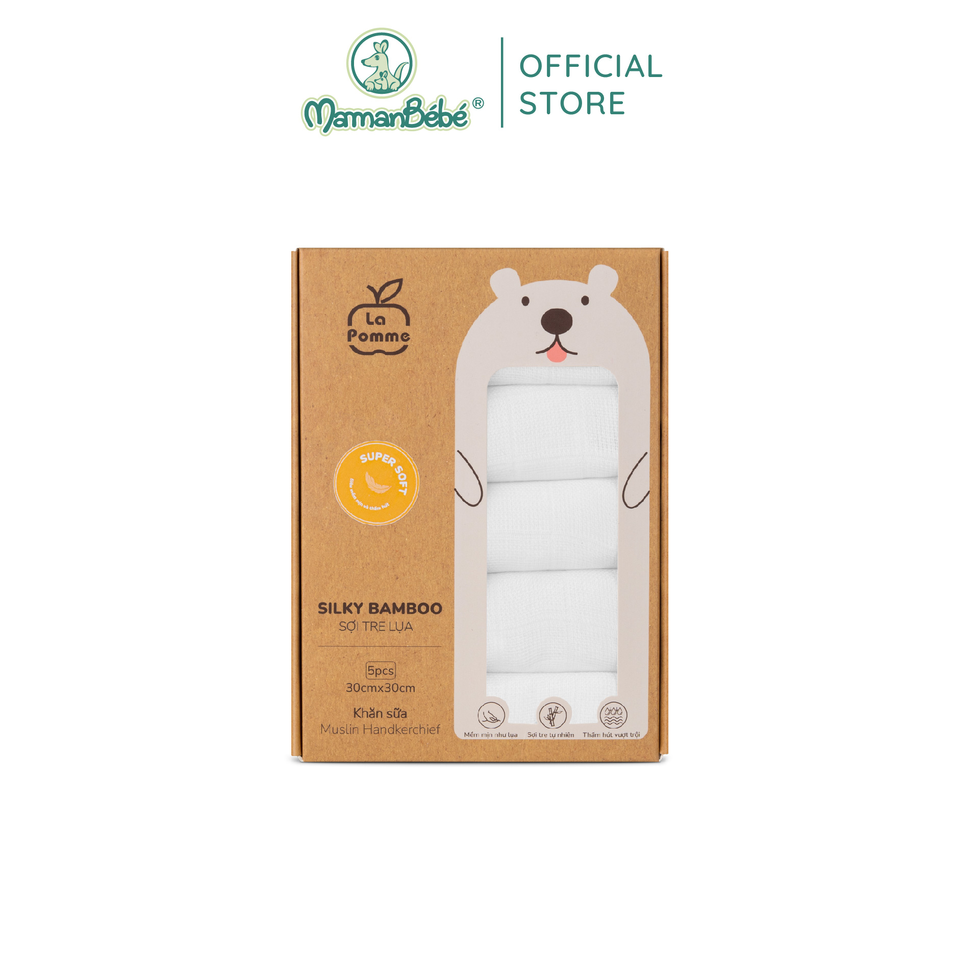 K001 Set 5 Khăn sữa sợi tre lụa (30x30cm) La pomme