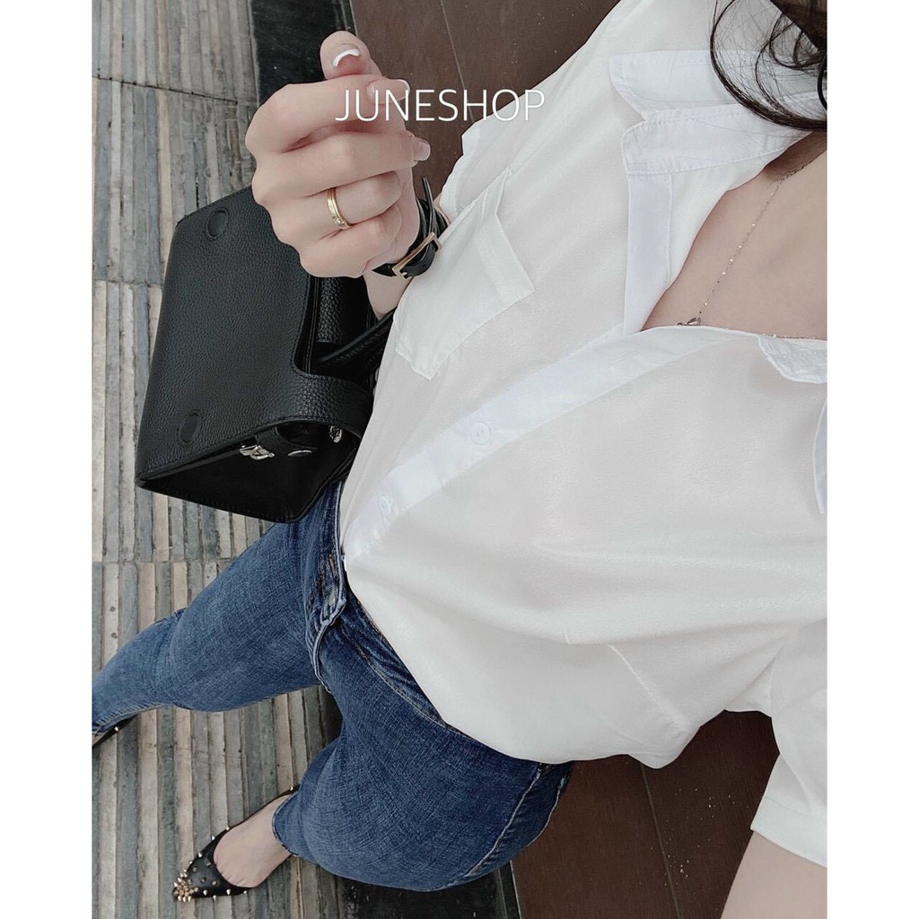 Áo SƠ MI-GU dáng chuẩn túi ZIP cao cấp