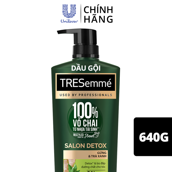 Dầu gội TRESemmé Salon Detox Cho tóc chắc khỏe bóng mượt với Gừng & Trà Xanh giúp Detox tóc sạch sâu 640g nhập khẩu