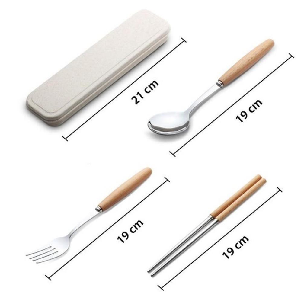 Bộ thìa đũa Ahahome cá nhân văn phòng lúa mạch cán gỗ 3 thứ thìa,dĩa,đũa