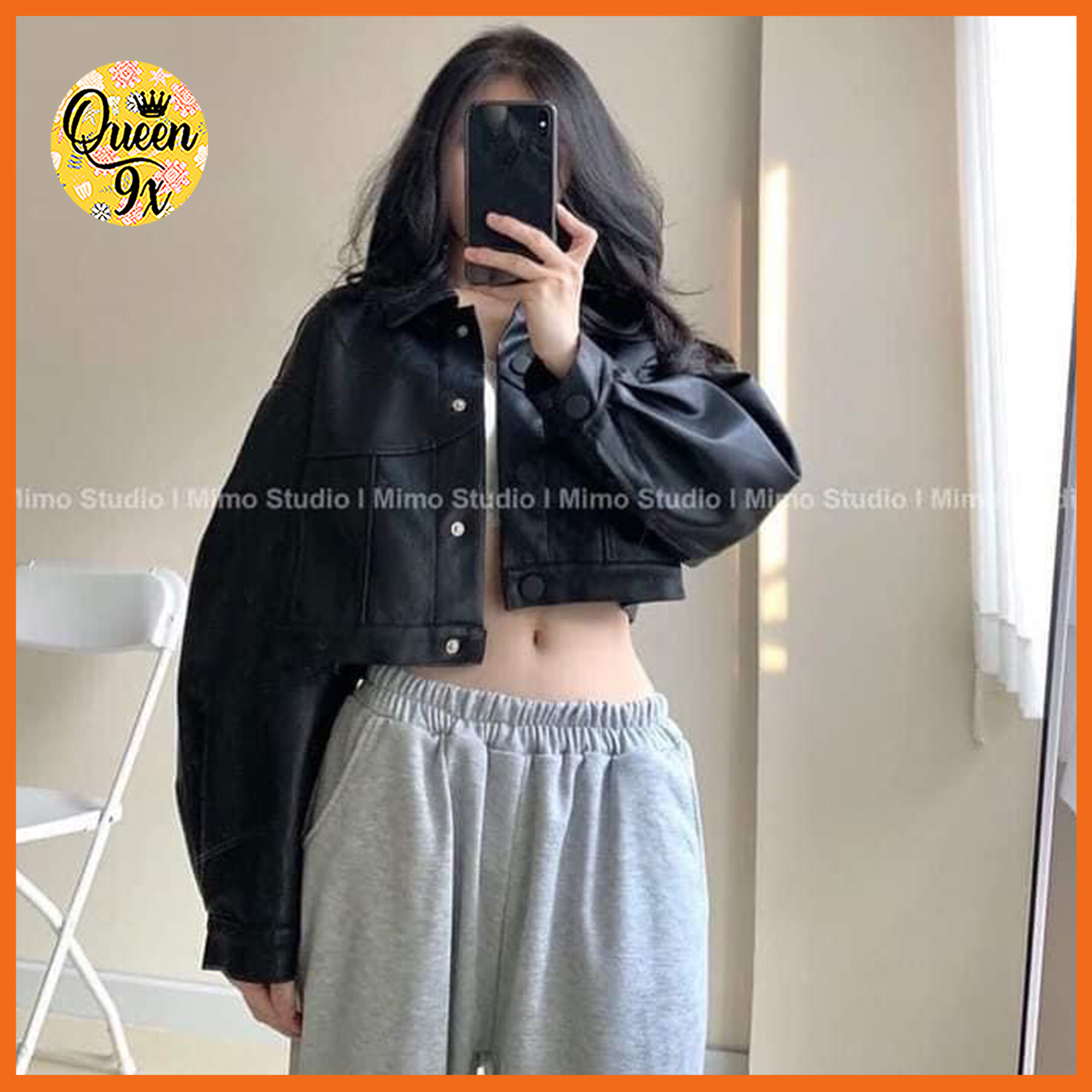 Áo khoác da croptop basic cá tính trẻ trung