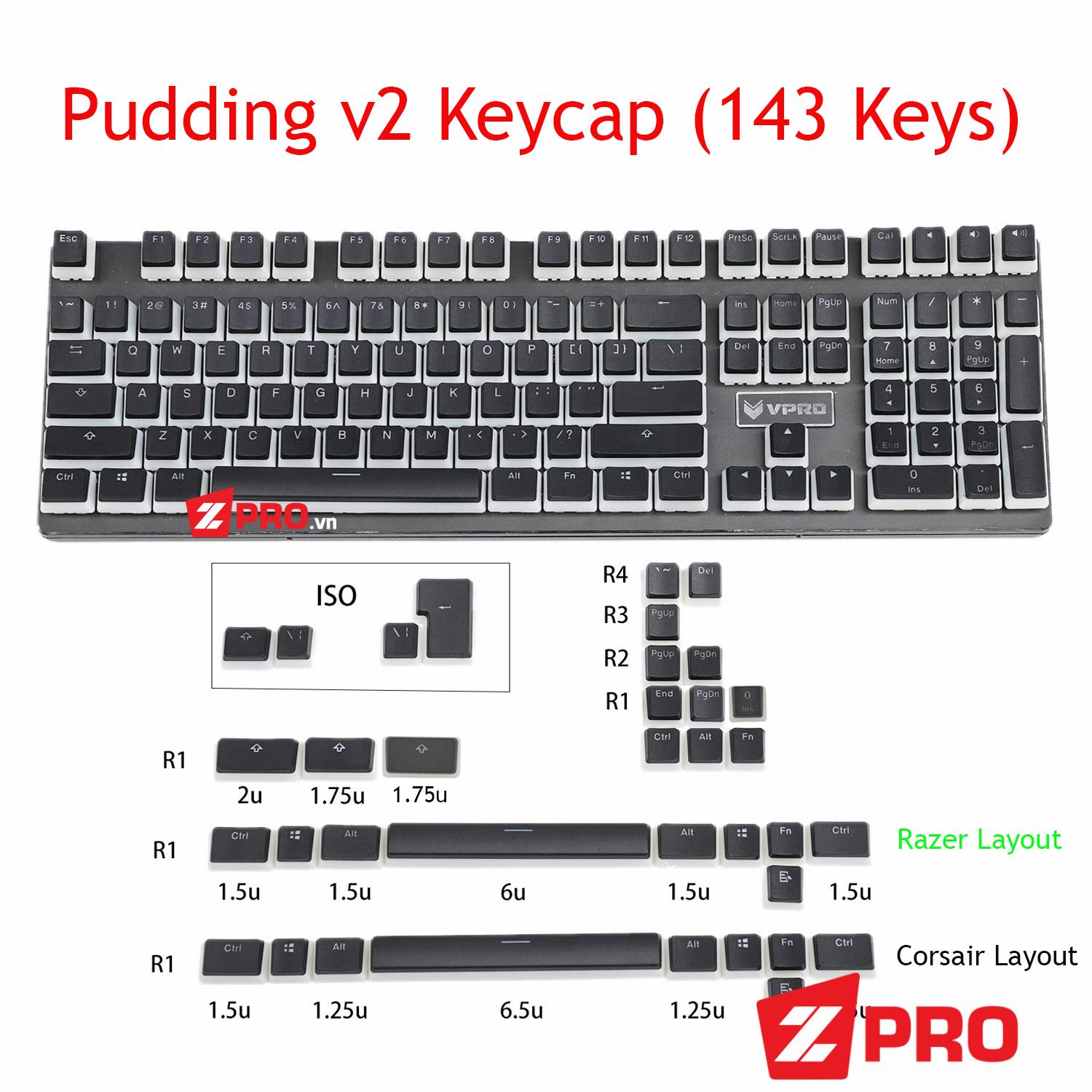 Bộ Keycap Pudding v2 (143 Keys) - Hỗ trợ layout 68,84, Razer, Corsair - zpro.vn