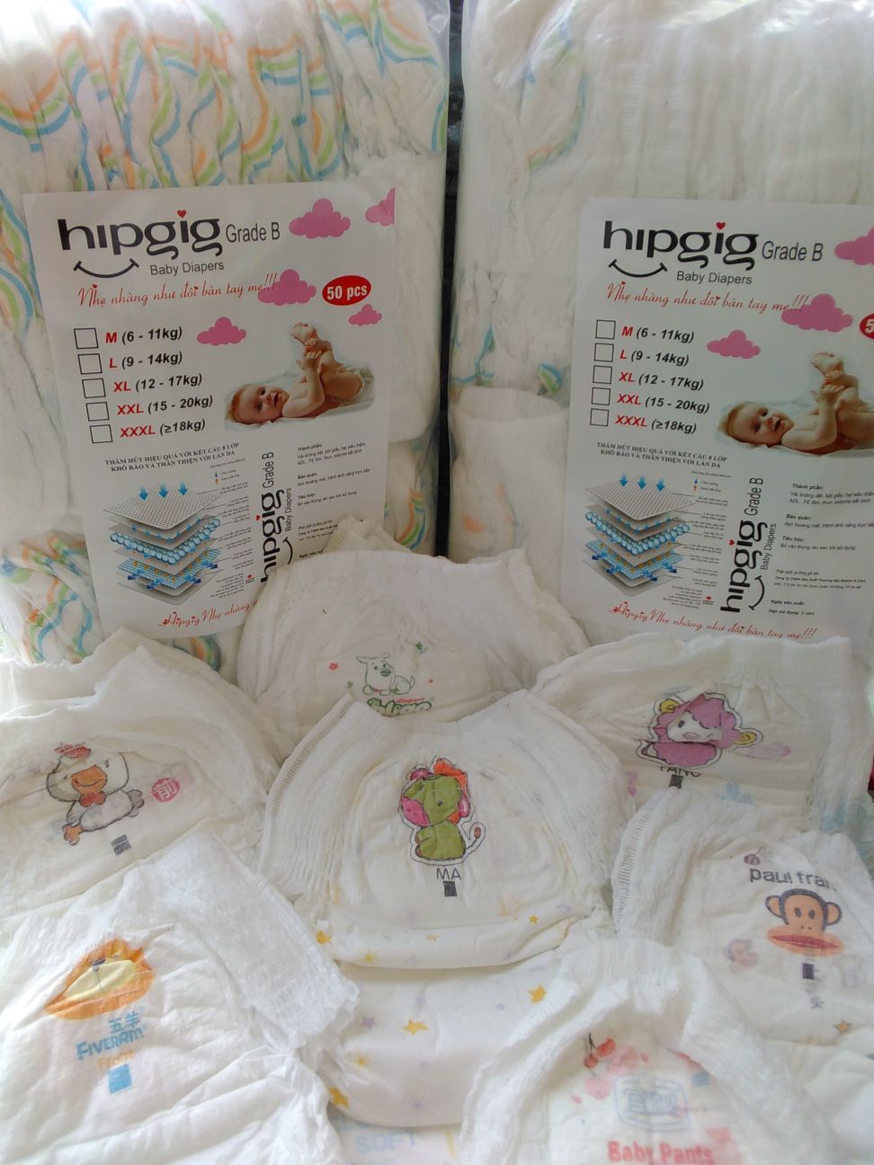 [Miễn ship] Bỉm quần Hipgig siêu mềm siêu thấm chống hăm cho bé bịch 50 miếng size M/L/XL/XXXL