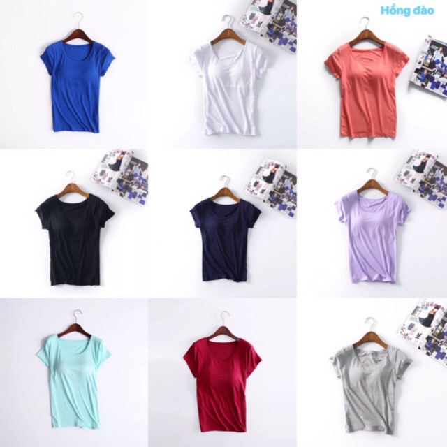 Áo Thun Cộc Tay Cotton Có Đệm Ngực Co Giãn