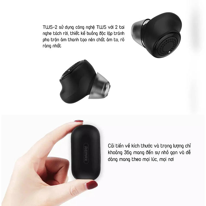 Tai nghe Bluetooth True Wireless Remax Earbuds TWS-2S