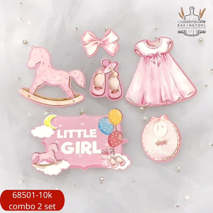 Set que giấy little girl váy ngựa hồng