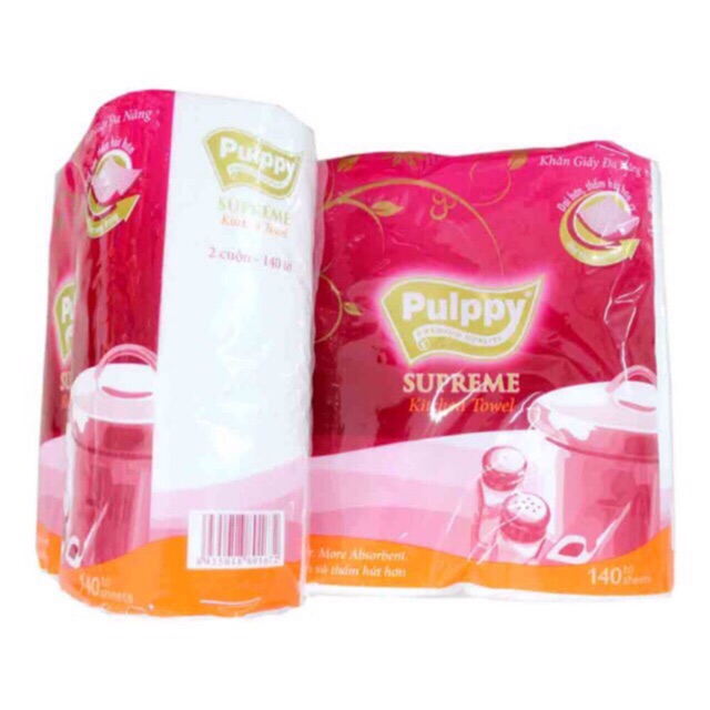 Giấy bếp pulppy supreme xanh và đỏ/ khăn giấy bếp (2 cuộn/bịch)