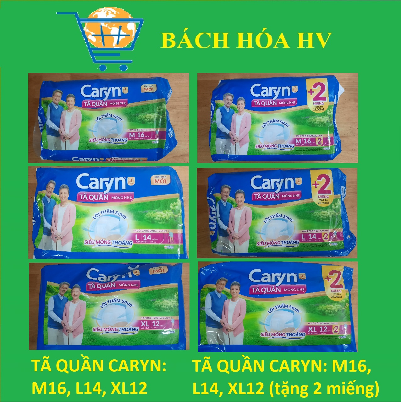 Tã Quần Caryn (M16, L14, XL12) + 2 miếng - BACH HOA HV