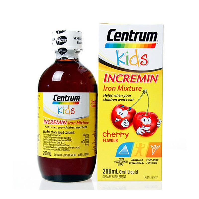 Siro dành cho bé biếng ăn Centrum Kids Incremin Iron Mixture 200ml của Úc