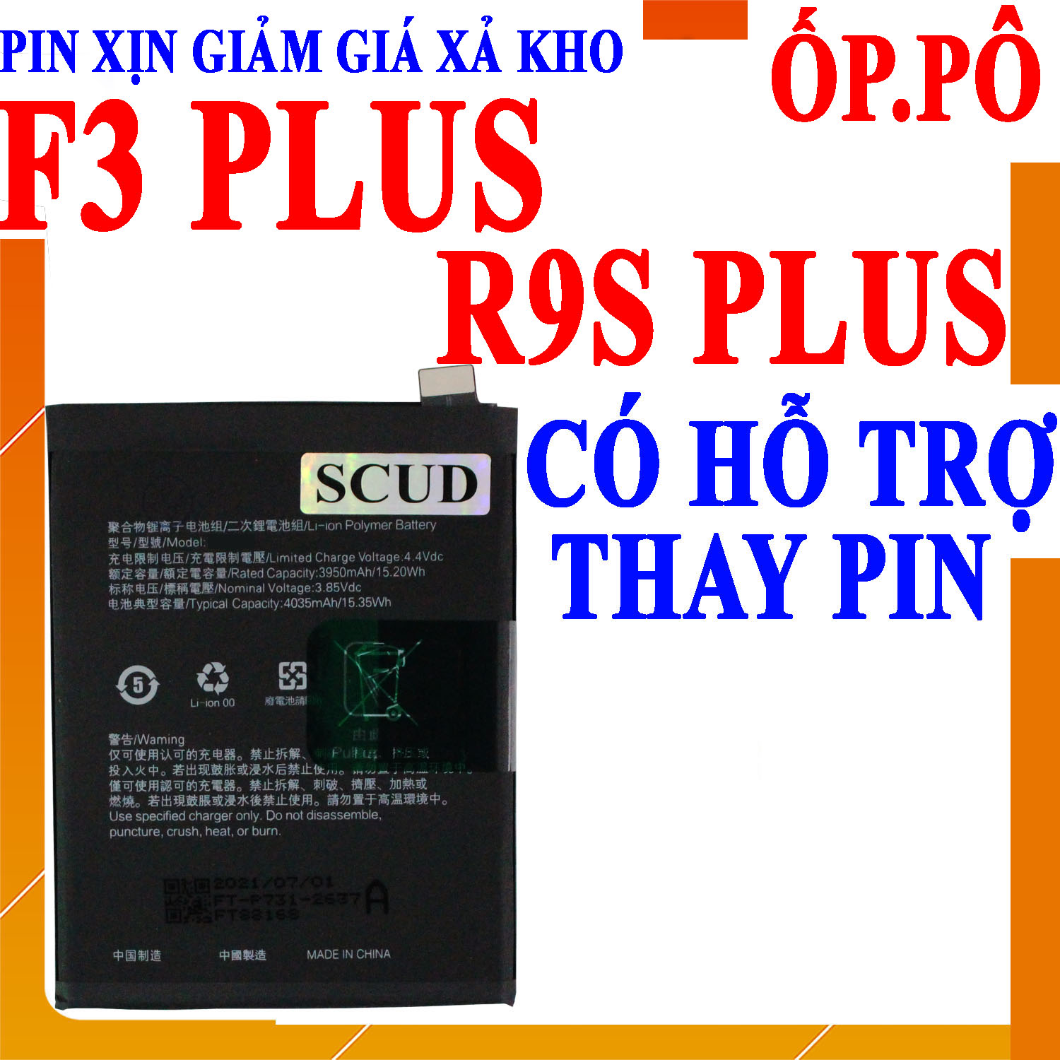Pin scud cho oppo r9s plus, oppo f3 plus blp623 - 4000mah