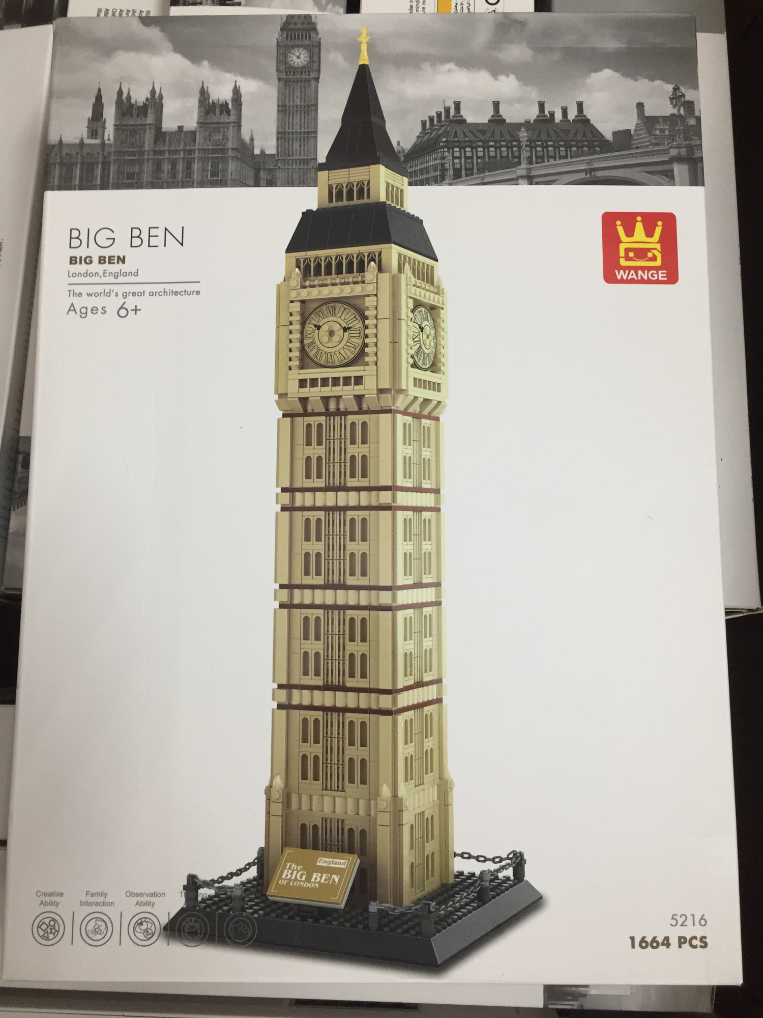 Bộ xếp hình Lego WANGE 5216 Tháp Đồng hồ Big ben (1664 linh kiện) đồ chơi sáng tạo thông minh, giáo dục cao, hàng chính hãng (0405)