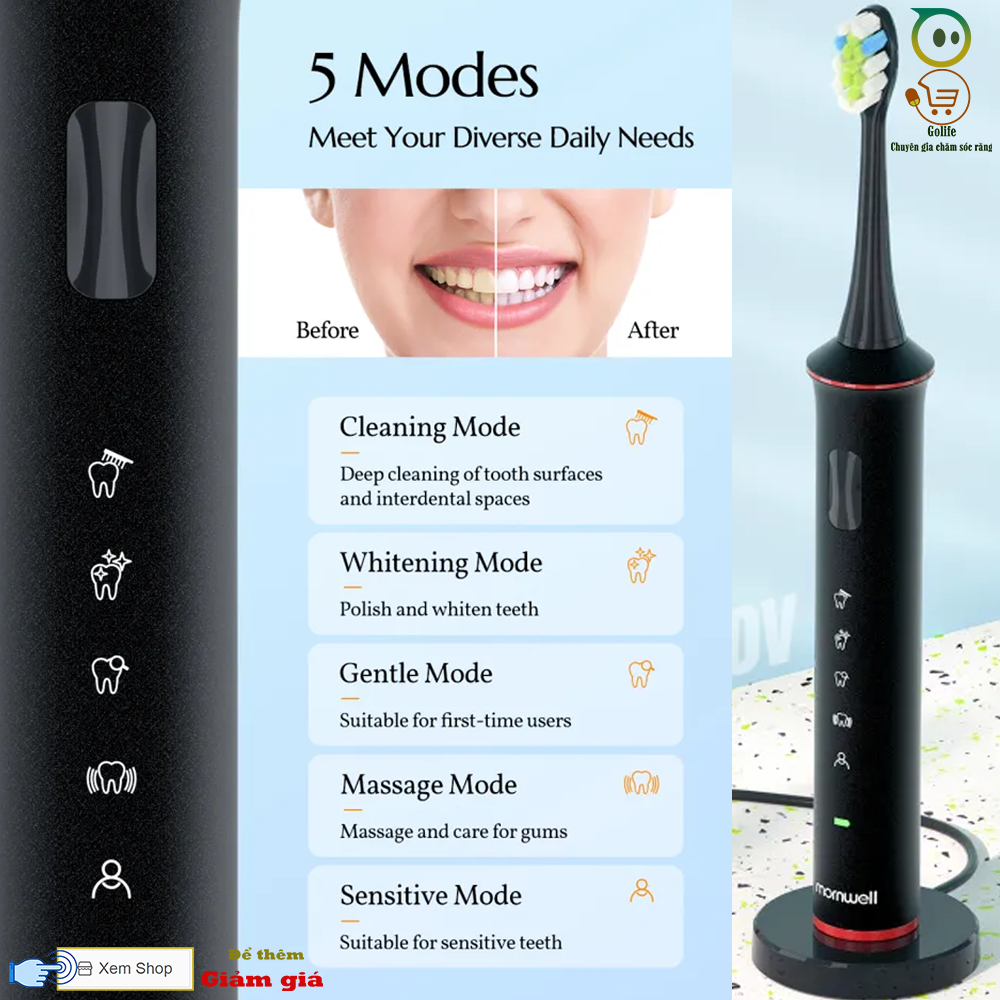 BAO XỊN bàn chải điện cao cấp chính hãng Mornwell T26 model 2024 và Golink