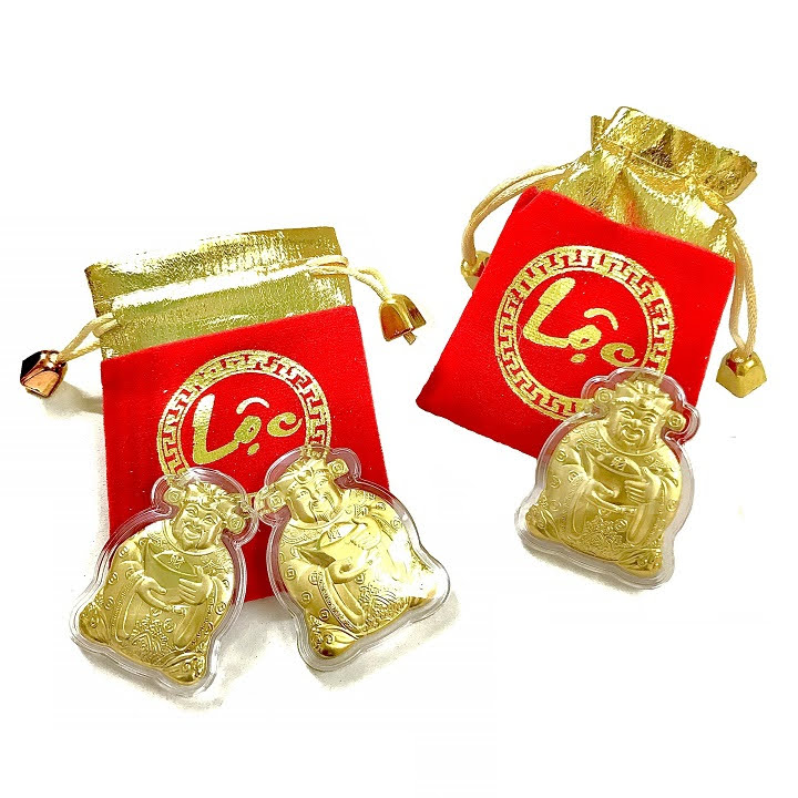Ông Thần Tài Mạ Vàng Tặng Túi Gấm Lộc; dùng để treo trong nhà, trên cây hoa mai, mang theo bên người làm vật phẩm phong thủy may mắn, trang sức; TMT Collection- SP005427