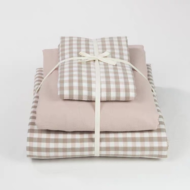 Bộ Chăn Ga Gối Cotton Poly Caro Be