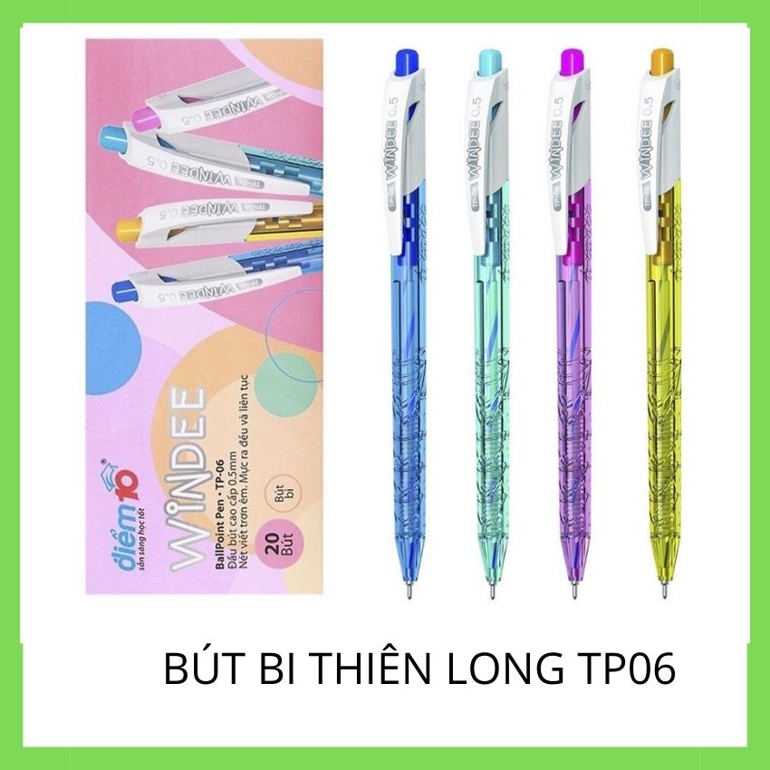 [ Hàng Thiên Long] Hộp 20 Cây Bút Bi  Điểm 10 TP-06, Đầu Bút Cao Cấp 0.5mm, Mực Đều, Êm Tay