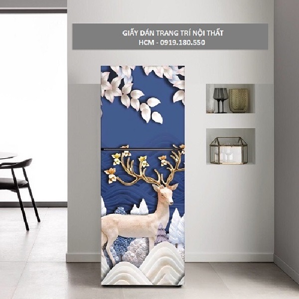 [HCM]Giấy Decal Dán Tủ Lạnh HƯƠU TÀI LỘC ( Xanh)