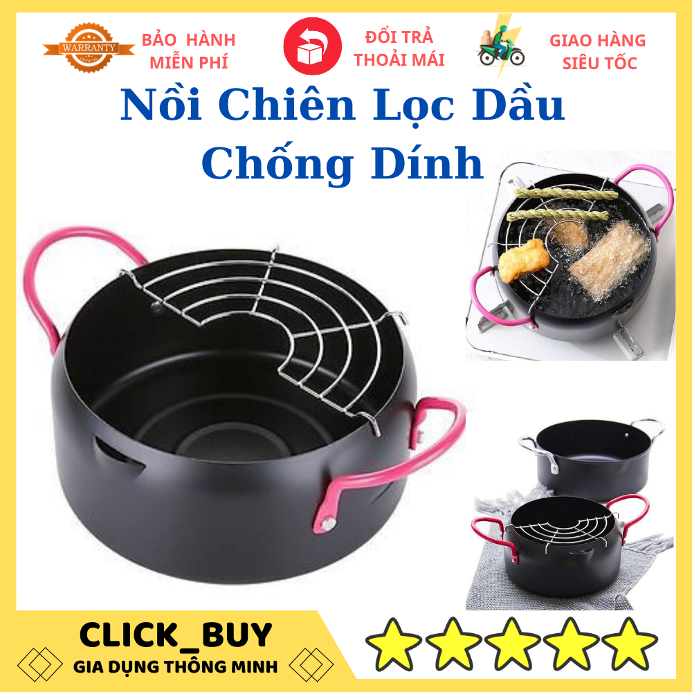 Nồi Chiên Lọc Dầu Tiện Dụng - Kèm khay hứng SIZE To 18CM - Nồi chiên lọc dầu dẫn nhiệt tốt - Chất Liệu Cao Cấp Có Lớp Chống Dính,