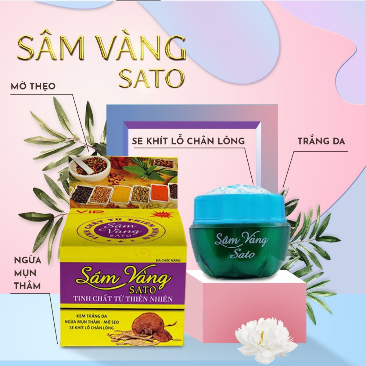 Kem Mụn Sâm Vàng Sato Thảo Dược Tinh Chất Từ Thiên Nhiên 8G