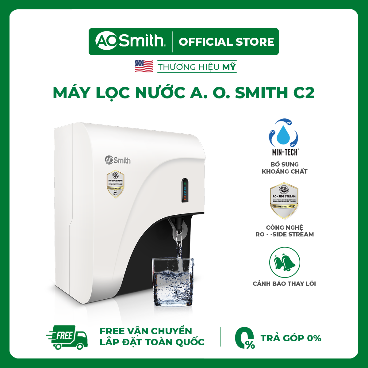 [Trả góp 0%]Máy Lọc Nước A. O. Smith C2