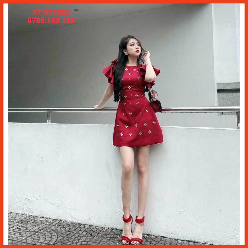 Đầm đính đá siêu sang trọng chất vải cát Nhật (BT039)