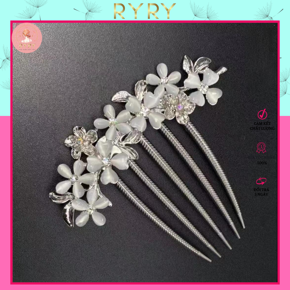 Lược cài tóc đính đá hình hoa mai vàng xinh xắn- trâm cài tóc xinh xắn