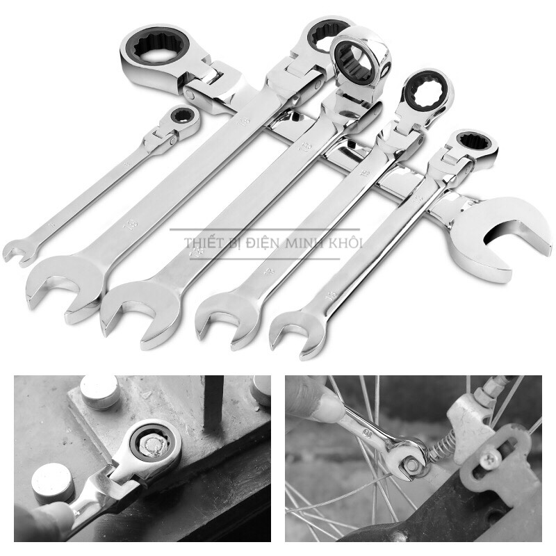 Bộ cờ lê đa năng tự động gật gù 7 chi tiết linh hoạt hàng cao cấp, bộ cà lê vòng miệng tự động, cổ gật gù sua xe