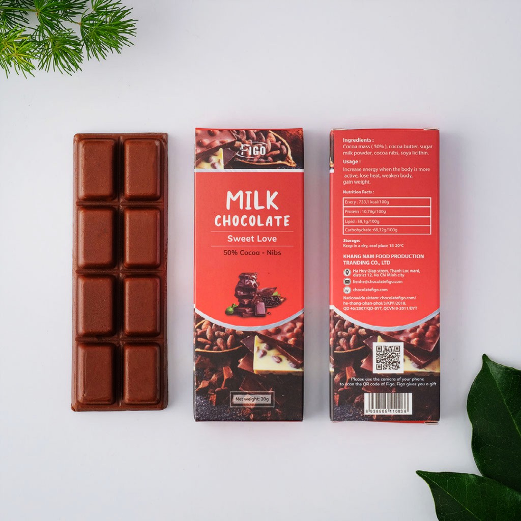 Kẹo Socola Sữa Figo Hạt Cacao 20gr Siêu Ngon