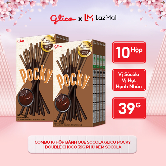 Combo 10 Hộp Bánh Que Socola Glico Pocky Double Choco 39G