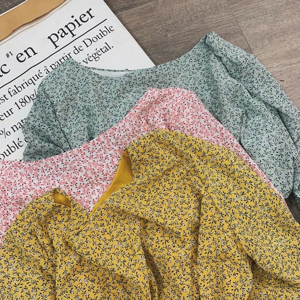 Áo croptop hoa cột nơ sau - Hình thật