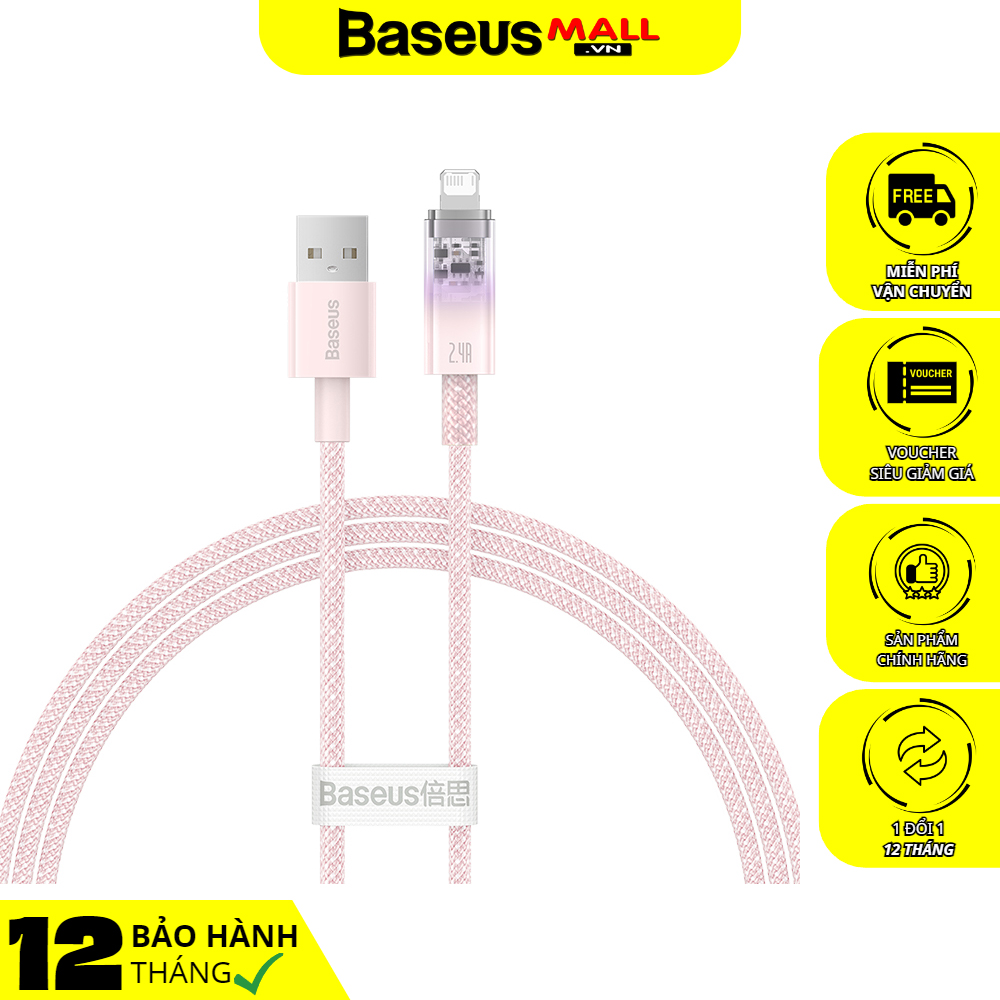 Cáp Sạc Baseus Explorer 2.4A USB to Ln | Chống Nóng An Toàn, Thiết Kế Trong Suốt