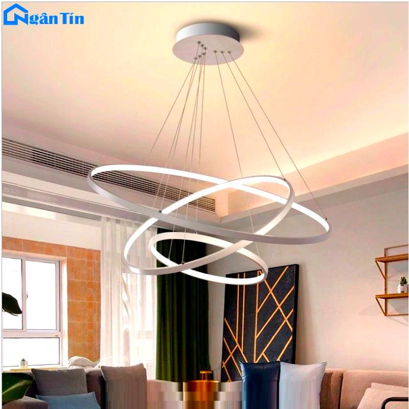 Đèn thả trần led tích hợp 3 vòng trang trí phòng khách bàn ăn Led 3 chế độ màu TH816 Ngân Tín