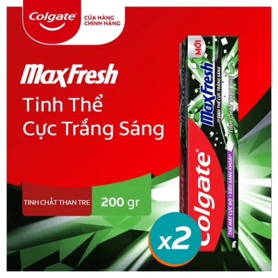 Bộ 2 kem đánh răng hơi thở thơm mát và làm trắng răng Colgate Maxfresh Bamboo Charcoal 225g x2