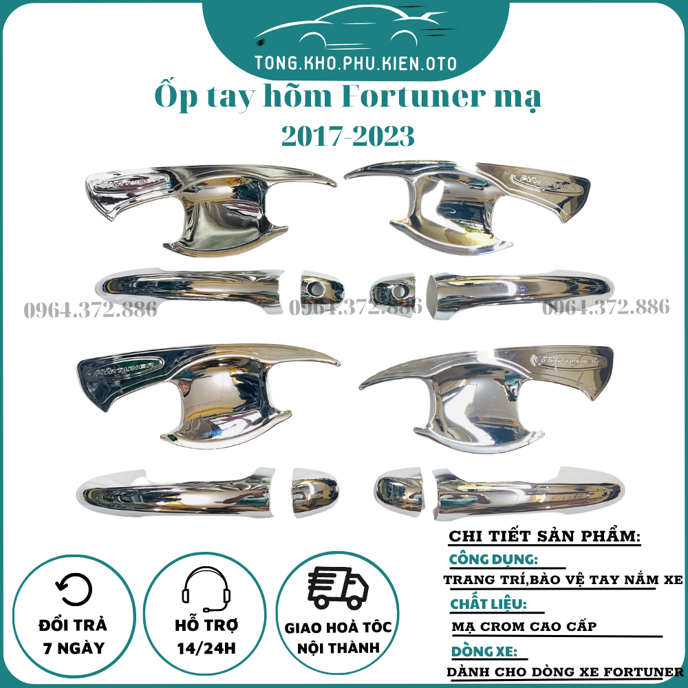 Ốp tay nắm, ốp hõm cửa Toyota Fortuner 2006 - 2023 mạ crom cao cấp, sáng bóng