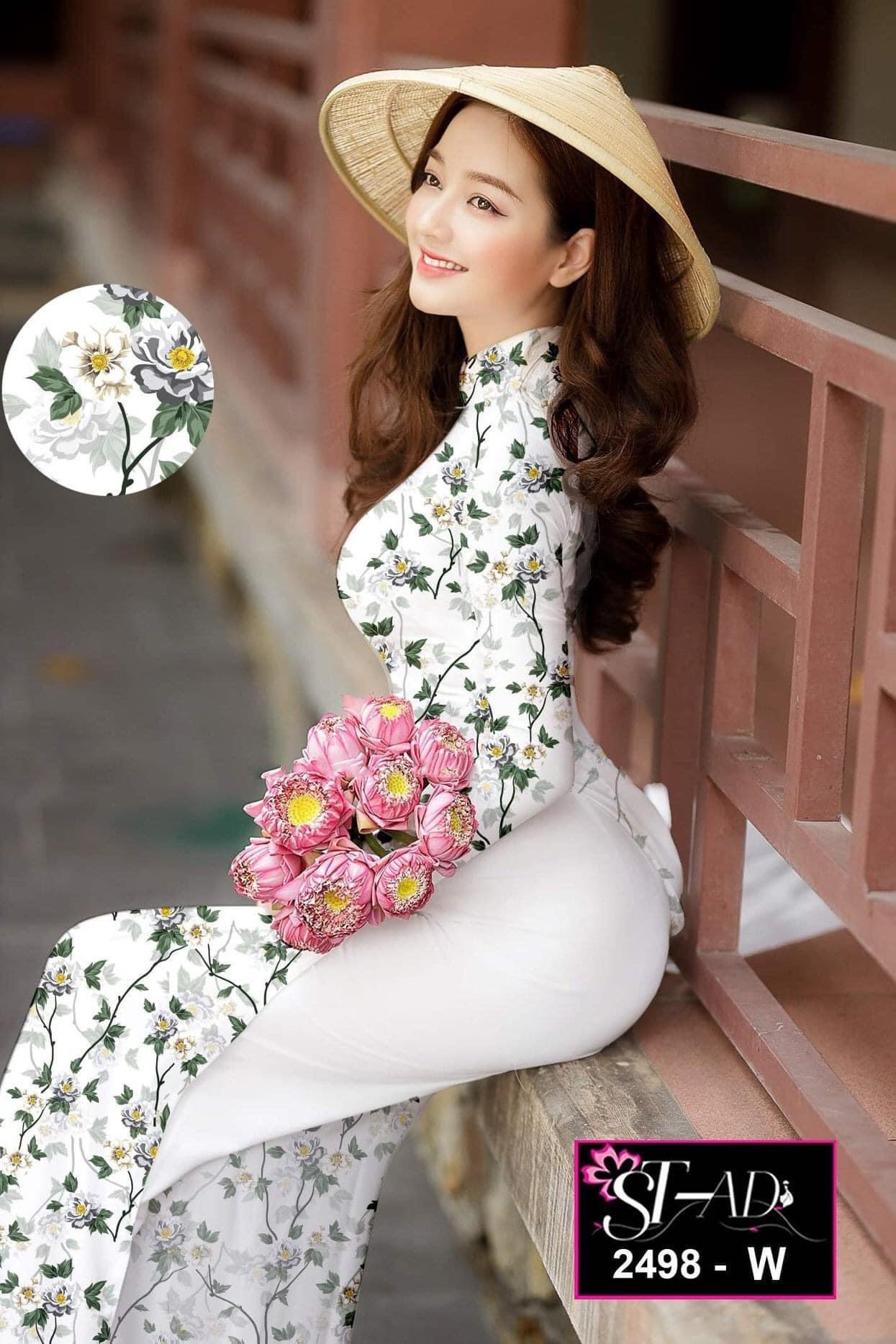 Áo dài lụa nhật in 3d co giãn siêu xinh