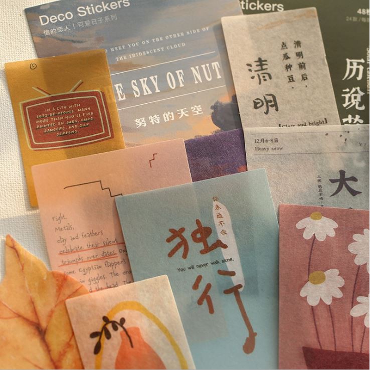 [HCM]Bộ Sticker Nhãn Dán Giấy Cho Những Bạn Yêu Thích Bưu Thiếp (Nhãn Dán Mẫu Chữ Tiếng Trung)