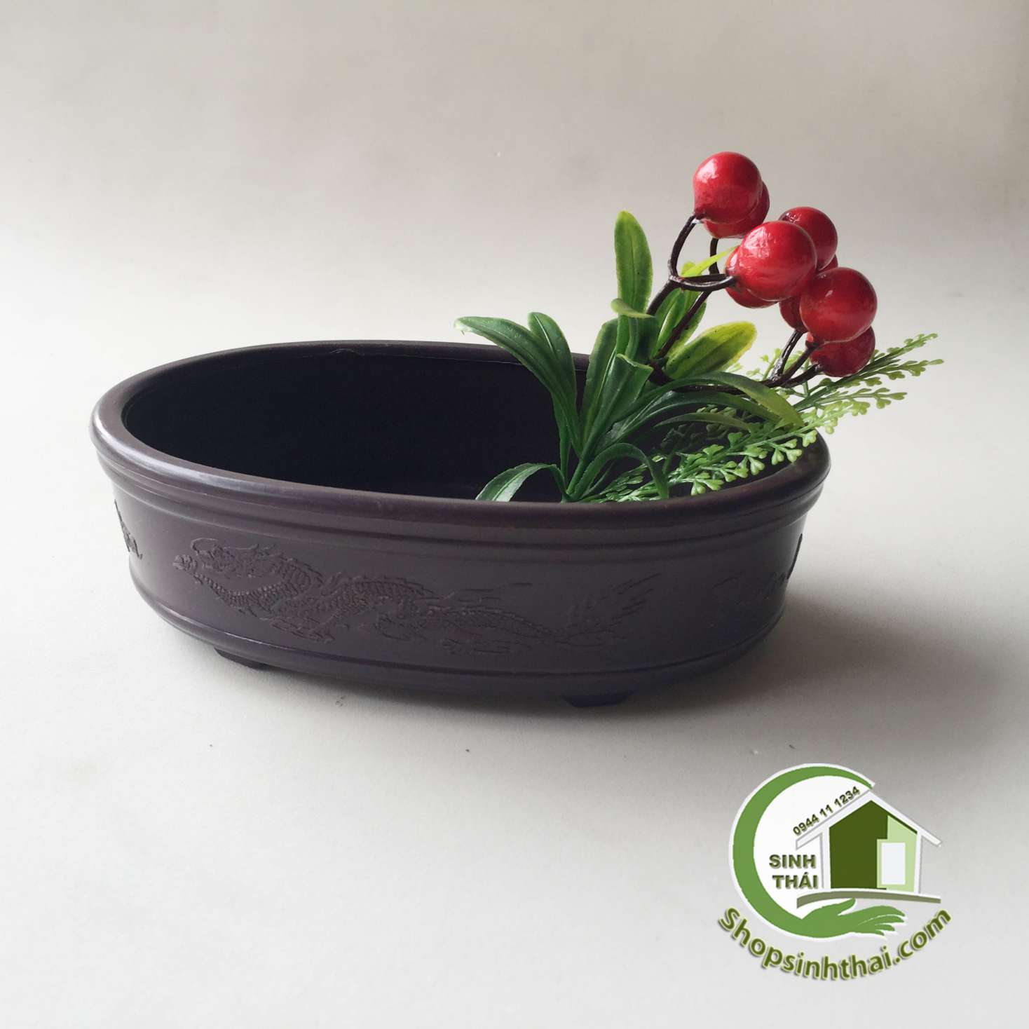 Chậu bonsai hột xoài màu nâu đen 160 x 120 x 150mm