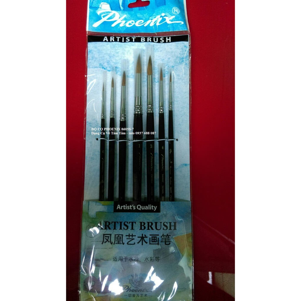 Bộ cọ vẽ phoenix 8805s-7, cọ lông sóc, cọ lông thú -dụng cụ vẽ tâm tâm