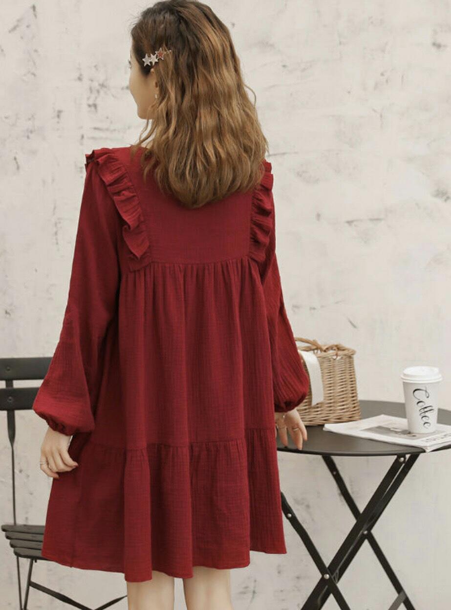 [HCM]Đầm babydoll đỏ bèo vai (kèm hình thật nhà Bo)