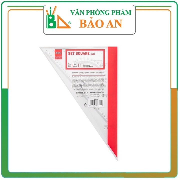 Bộ thước eke, đo độ deli 6435 - 33cm - thước kẻ - mua 10 tặng 1 - văn phòng phẩm bảo an
