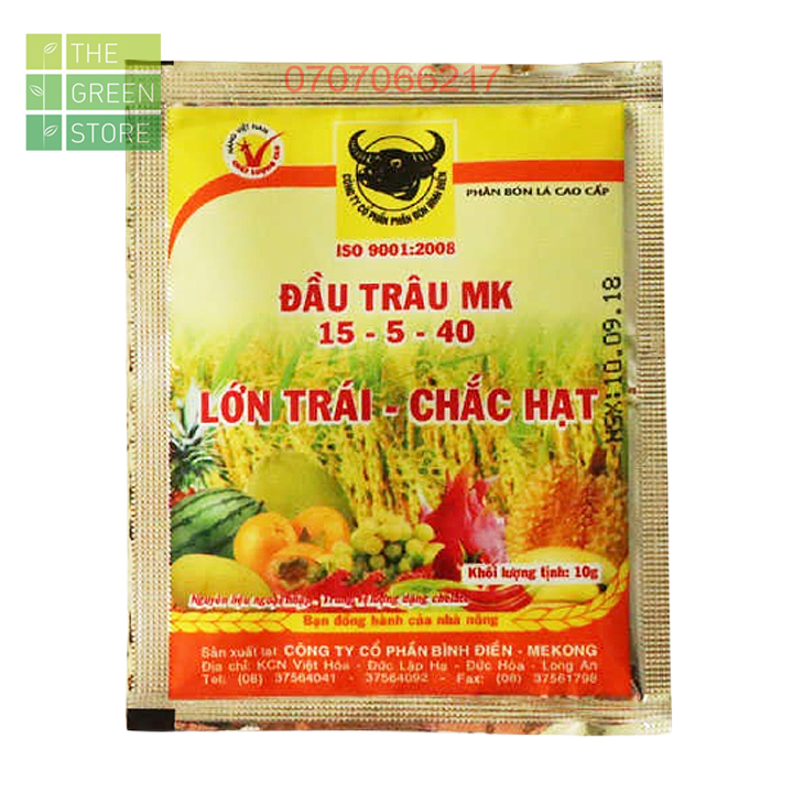 Phân bón Đầu Trâu NPK 15-5-40 (10g) tăng đậu trái, chống rụng trái, nuôi trái cho rau màu, cây ăn trái