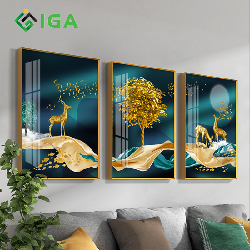 Tranh treo tường 3 bức phong cảnh tráng gương sáng bóng hiện đại thường hiệu IGEA- GD43