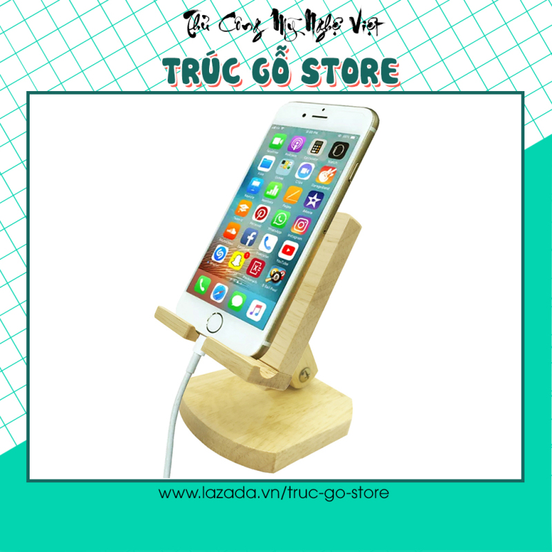 Giá để điện thoại, kệ đỡ điện thoại bằng gỗ giá rẻ thay đổi góc nhìn dễ dàng gấp gọn có khe cắm sạc