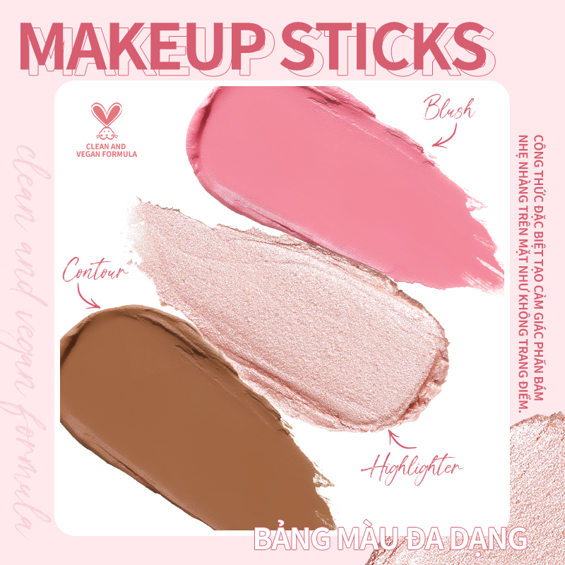 KIMUSE Makeup Sticks Monochromatic Multi-use Blush & Highlight & Contour Stick Waterproof Non-greasy Face Makeup 6 Colors
