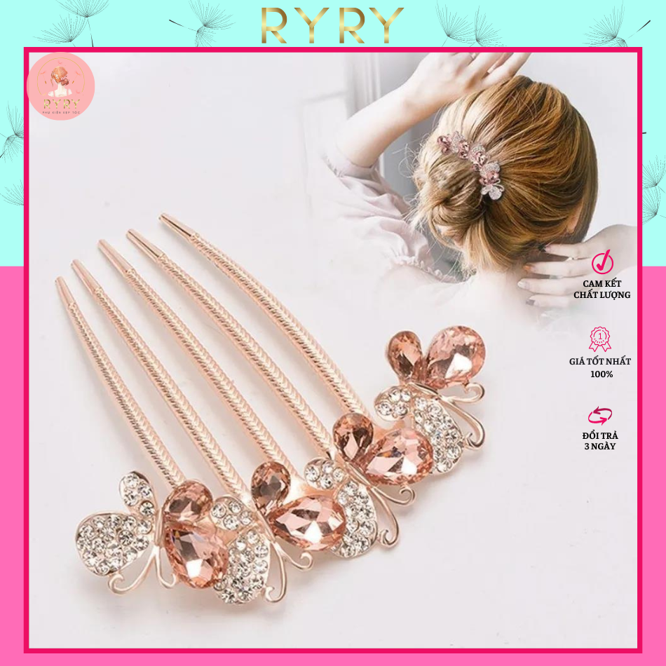 Lược Cài Tóc Đính Đá Hình Bướm Xinh Xắn