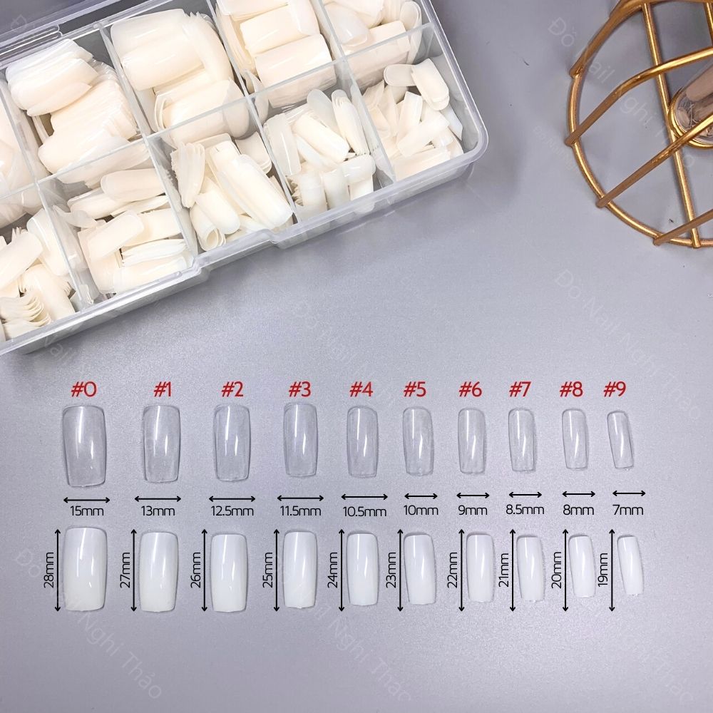 Móng úp chân dài đủ size hộp 500 móng