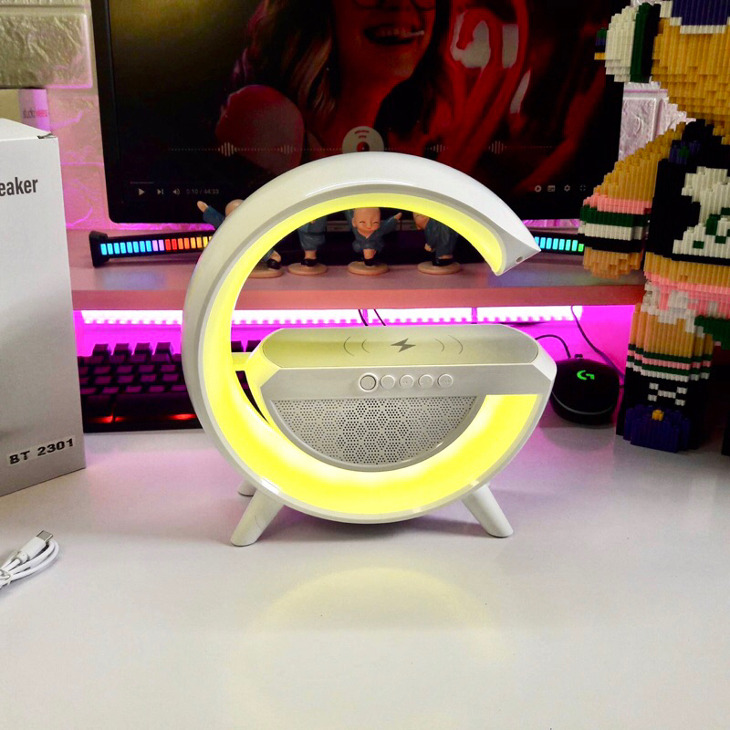 Bluetooth speaker with built-in LED and wireless charging for music or audio, 7-mode light wireless music playing