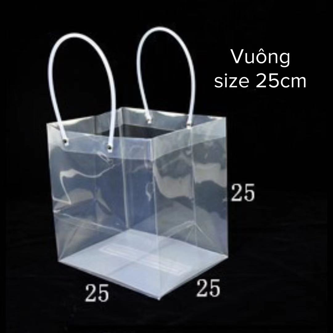 Túi đựng quà - giỏ xách PP trong suốt quai dài đựng hộp quà, hộp hoa size vừa/lớn 28cm